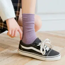 Однотонные обжимные носки средней длины CA067 Дышащие Короткие хлопковые носки женские прочные универсальные носки нижнее белье