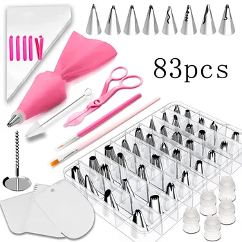 

83 Pcs/set Cake Decorating Icing Bag Nozzles Set Disposable Piping Bag Stainless Steel Nozzles Kit