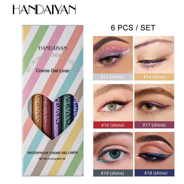 HANDAIYAN 6 Colors Matte Color Gel Eyeliner Makeup Kit Waterproof Colorful Matte Shimmer Eye Liner Pen Cosmetics Eyeliners Set 5