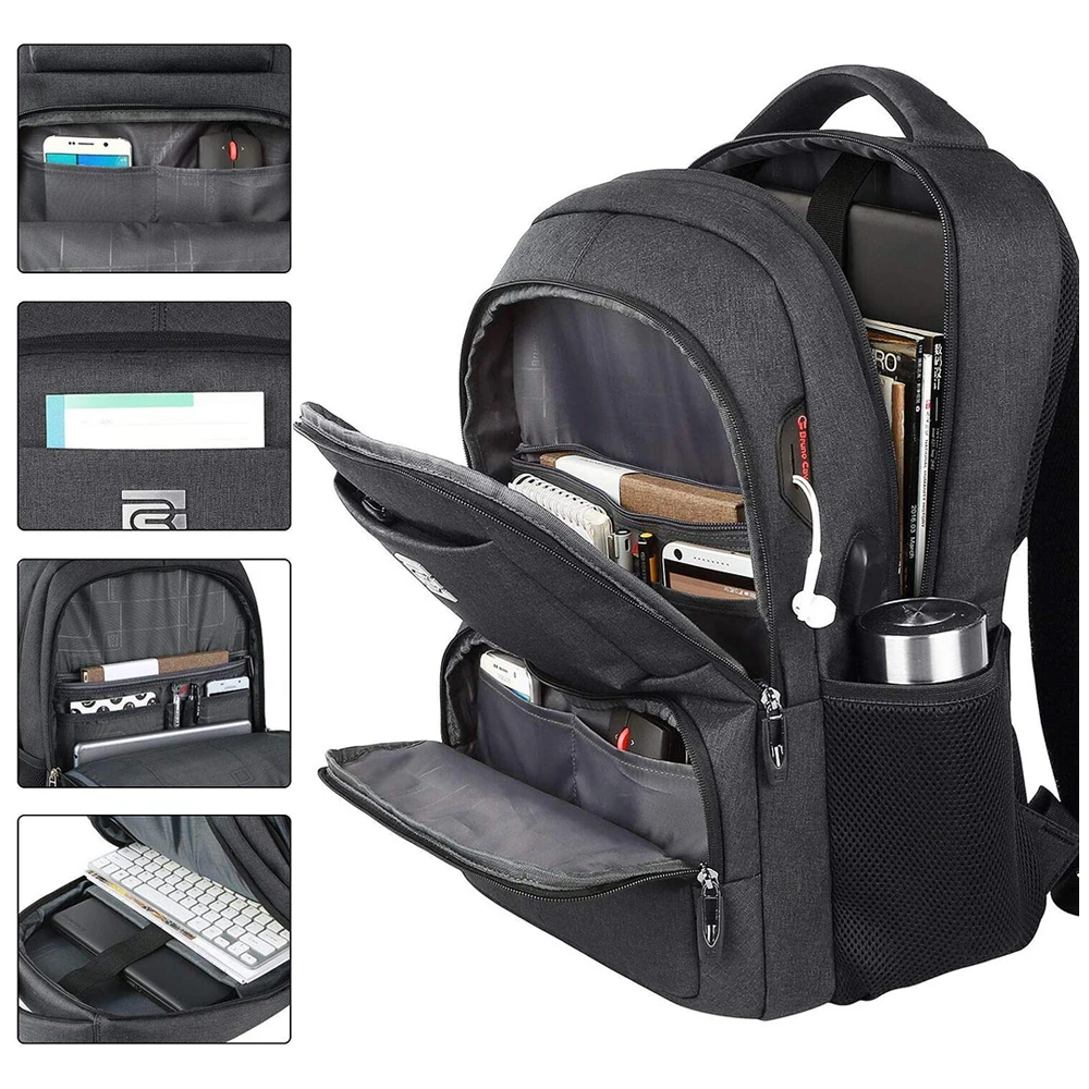 Рюкзак для ноутбука, бизнес путешествия тонкий прочный Противоугонный рюкзак для ноутбука с usb зарядным портом, водостойкий рюкзак для колледжа