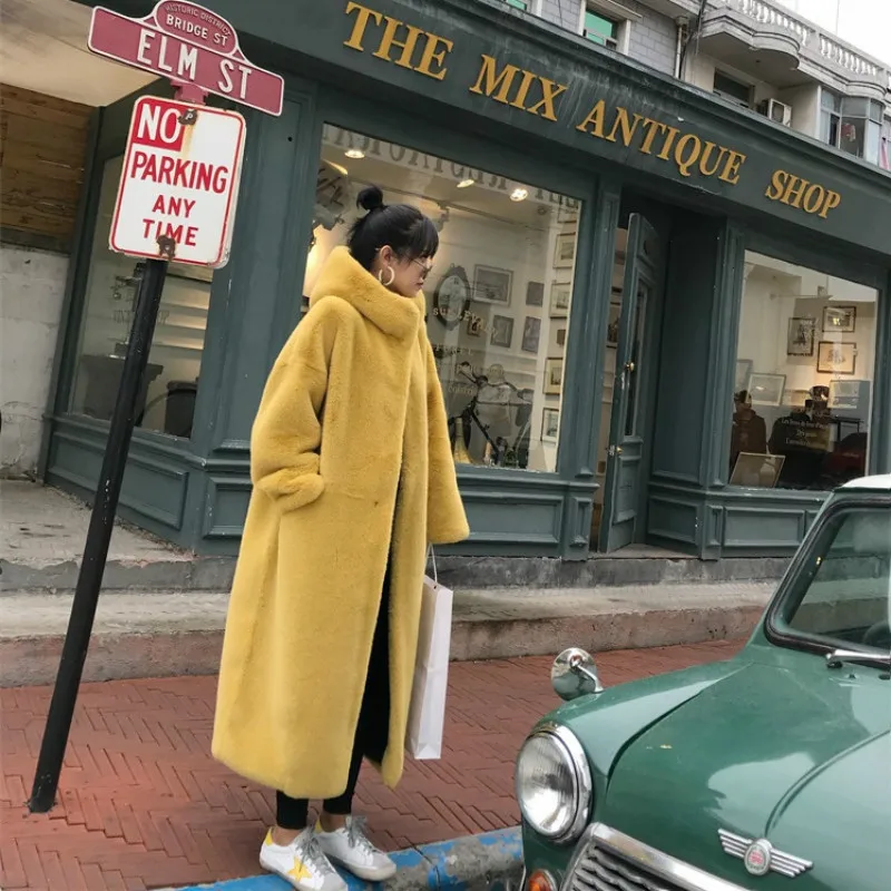 

Fur Coat Women 2019 Winter Furry Korean Loose Hat Long Overcoat Pink Plush Coast Female Warm Teddy Jacket Women's Clothing 2019