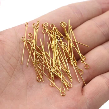 

100pcs Wholesale Lots Bulk Gold Steel Color Eye Head Pins15 20 30 40 50 Mm Eye Pins Findings for Diy Jewelry Making Accessories