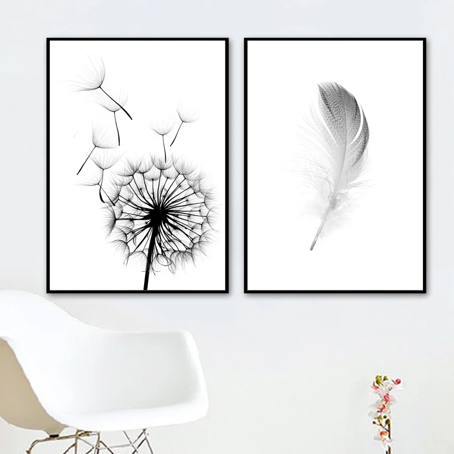 Одуванчика или перьев эмблемы для Wall Art Холст Картина Nordic Плакаты и
