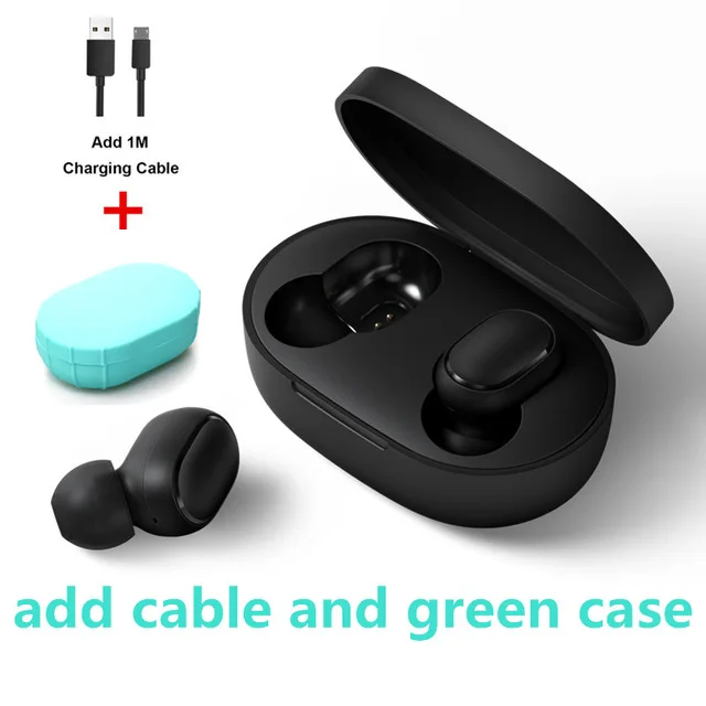 Xiaomi Redmi Airdots TWS Bluetooth наушники бас стерео Bluetooth 5,0 гарнитура с микрофоном наушники AI управление - Цвет: GB green case cable