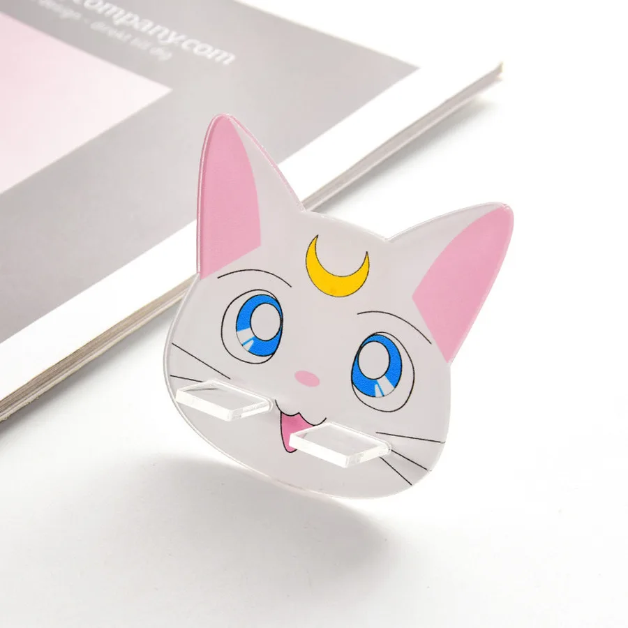 White Cat Акриловый держатель для телефона с изображением кота Сейлор Мун Милая настольная подставка крылья свинья кронштейн для смартфона универсальное настольное крепление - Цвет: White Cat