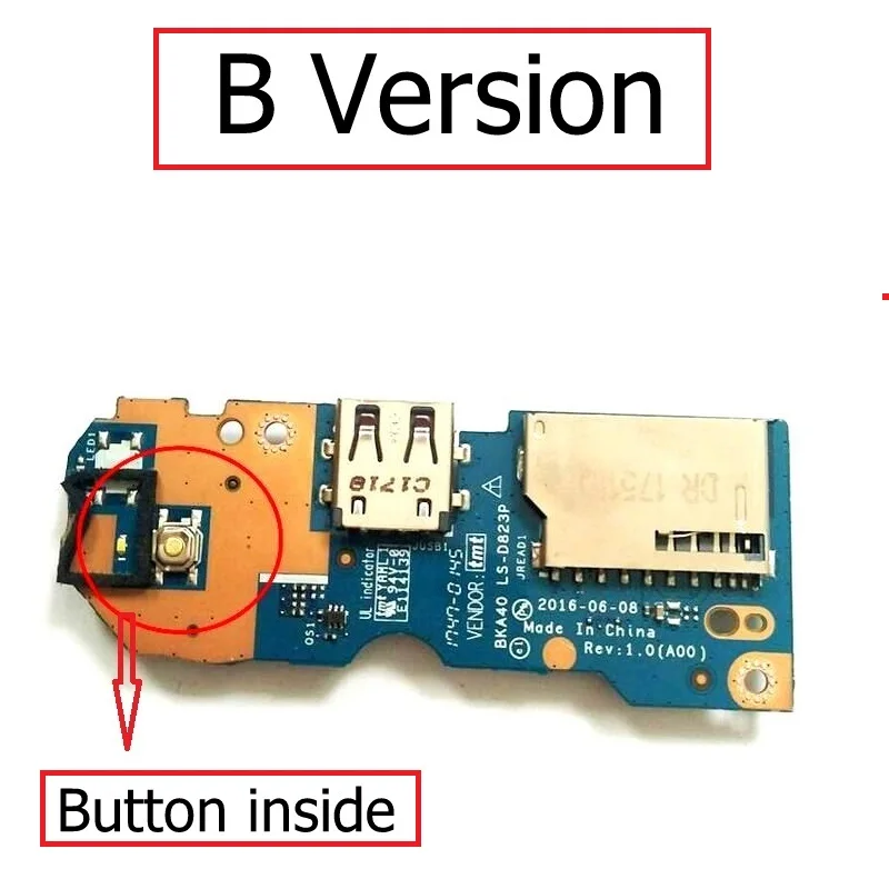 Натуральная On/Off Мощность доска для DELL Inspiron 15/14 7560 7460 7472 7000 USB IO доска LS-D823P DS-карты Джек Замена материнской платы - Цвет: B Version