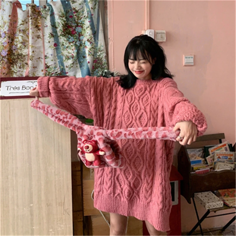 

Oversize Candy Color Twist Sweaters Women Winter Casual O-neck Straight Knit Pullovers Female Warm Soft Plus Size Jumpers Lady