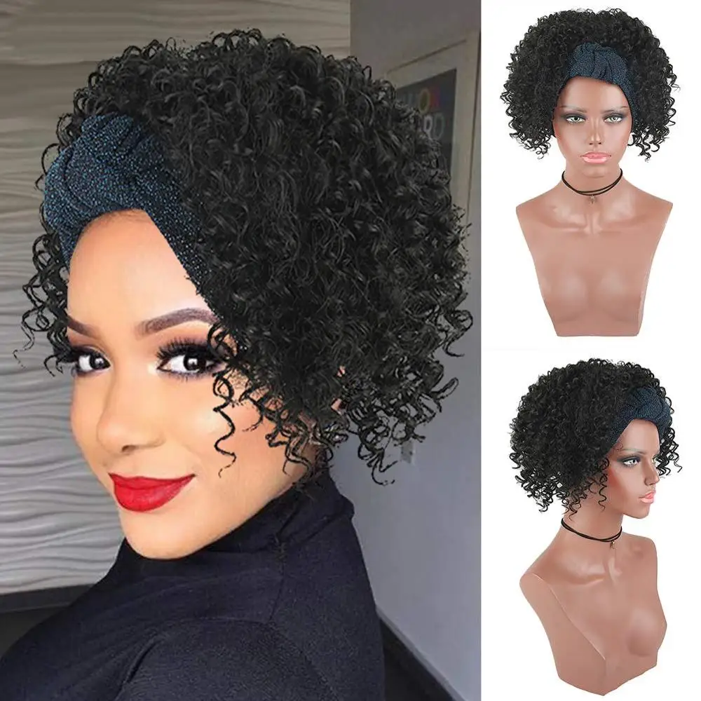 

Drawstring Afro Puff Ponytail with Headwrap Synthetic 2 in 1 Short Afro Kinky Curly Ponytail with Turban Curly Wave Ponytail