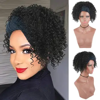 

Drawstring Afro Puff Ponytail with Headwrap Synthetic 2 in 1 Short Afro Kinky Curly Ponytail with Turban Curly Wave Ponytail