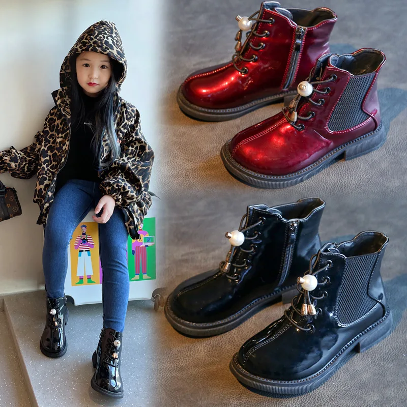 

Girls Princess Fashion Britain Style Tide Boots 2022 Autumn New Kids Boots Children Short Boots Pearl Sewing Boots 26-36 Hot