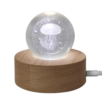 

LED Night Light Bedside USB Powered Table Dormitory Home Bedroom Wooden Base Ornament Crystal Ball Artificial Jellyfish Desktop