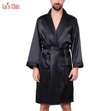 Lu's шикарные мужские атласные халаты с длинным рукавом Шелковый роскошный ночной халат 2 шт кимоно халат Loungewear