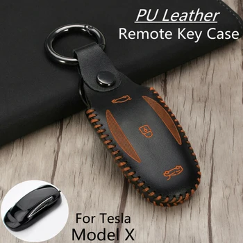 

1pc Car key case Fob Shell Stitching PU Leather Cover For Tesla Model X