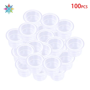 

100pc Plastic Disposable Tattoo Ink Cups Permanent Makeup Pigment Clear Holder Container Cap Tattoo Accessory