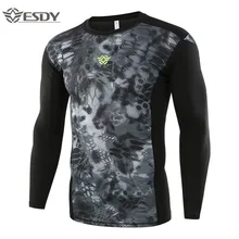 Мужская Спортивная тактическая облегающая футболка с длинным рукавом и круглым вырезом, быстросохнущая камуфляжная рубашка для походов и альпинизма