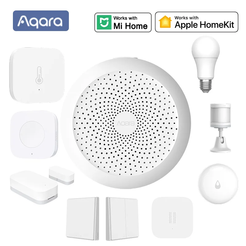 Умный дом Aqara Zigbee беспроводной хаб с Wi Fi и датчиком температуры утечки воды вибрации работает приложением Mi