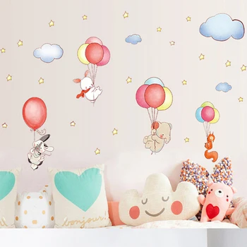 

Cartoon Animals Ballon Cloud Wall Sticker For Kids Bedroom Home Decor Removable Vinyl Mural Decoration Decal Poster