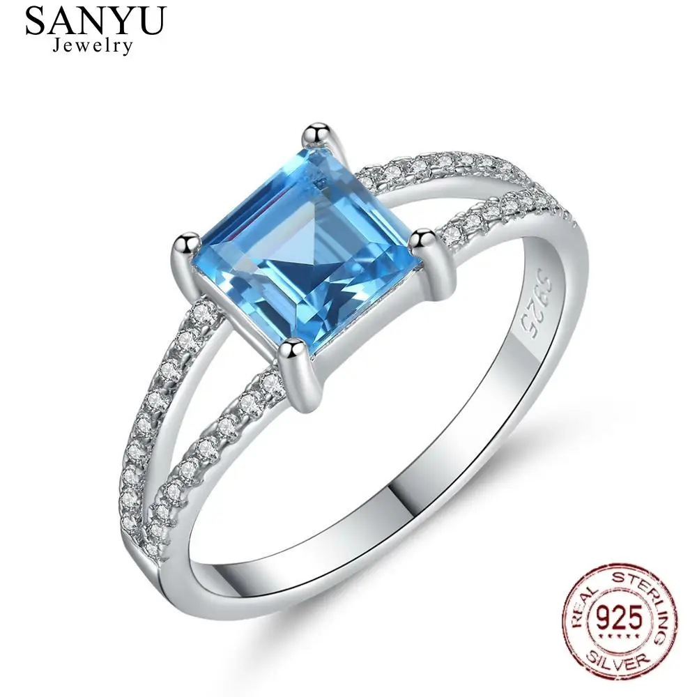 

SANYU Charm Sky Blue Solid Topaz Gemstone Finger Rings for Women 925 Sterling Silver Promise Rings Fine Jewelry Wedding Gift