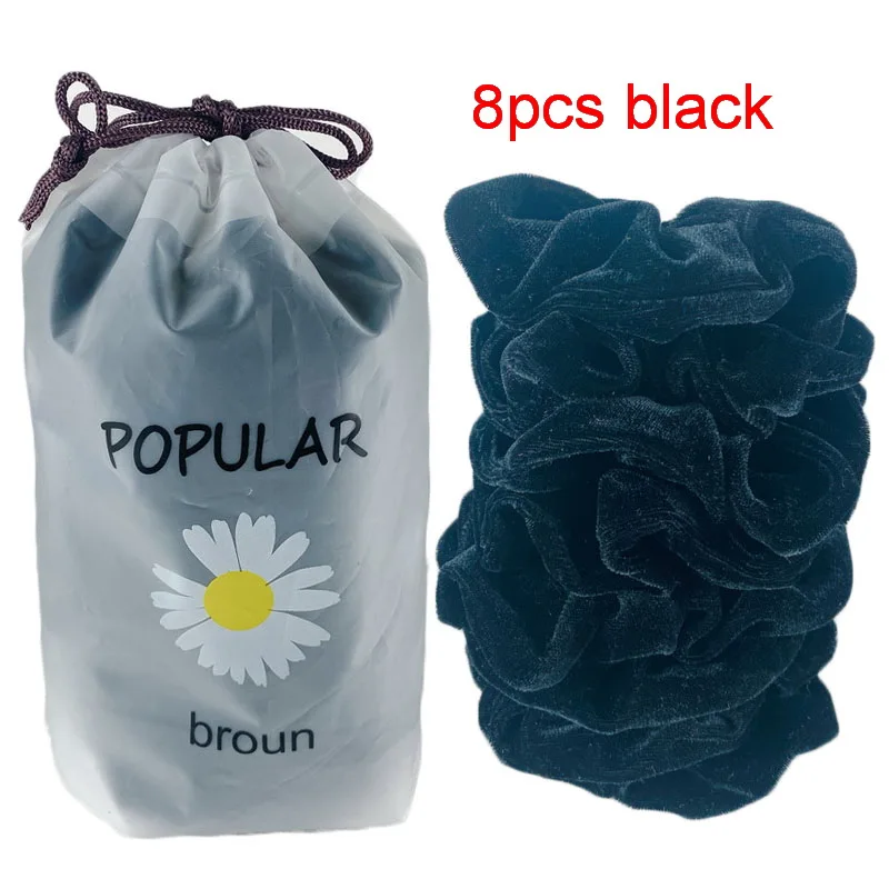 8 teile/paket Korea Samt Scrunchie Set Für Frauen Einfarbig Elastische Haar Bands Dame Haar Bindet Seil Pferdeschwanz-halter Zubehör – Detail 16