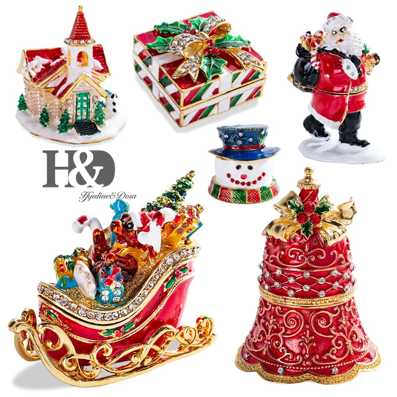 H&ampD 5 styles Hand Painted Trinket Boxes Figurine Jeweled Santa Claus Bear Sled Christmas Pattern Hinged Jewelry Box Xmas Gift | Дом и сад