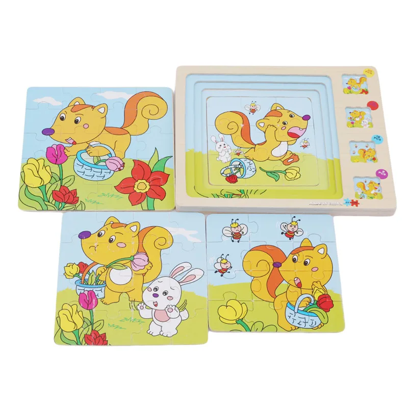 3D Stories Jigsaw Puzzles Wooden Animals Scene Multilayer Baby Educational Intelligence Games puzzles for kids