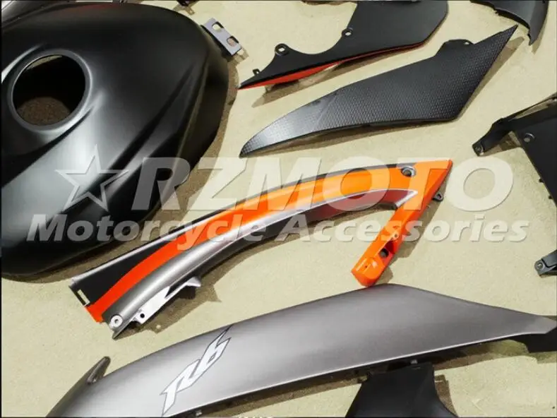 Набор впрыскивателей мотоциклов Обтекатели подходят для YAMAHA YZF-R6-600 2008- 08-16 обтекатель кузова Набор матовый черный оранжевый