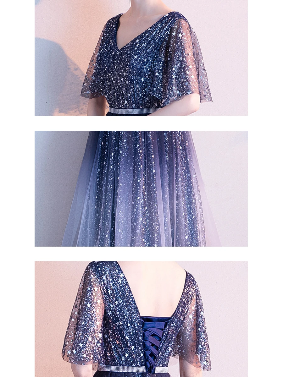 Это Yiiya вечерние платья с v-образным вырезом, градиентное платье с кристаллами, женские вечерние платья для ночного вечера, элегантное платье размера плюс, длинное платье E1313