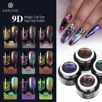 

SAVILAND 9D Cat's Eye Gel Nail Polish Magical Soak Off Lucky Chameleon Jade Effect UV Gel Lacquer Narnish Needed Black Primer