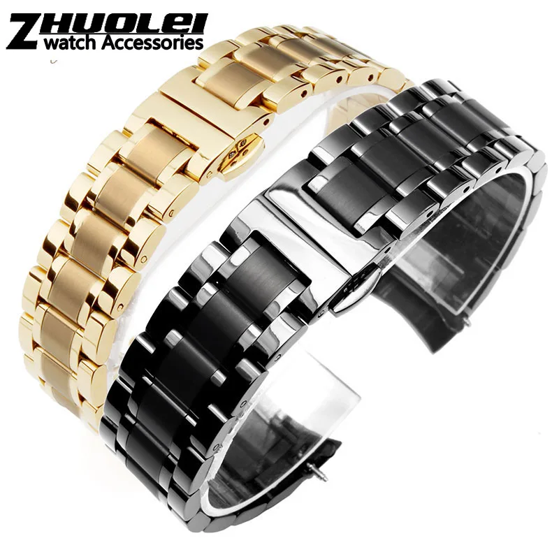 Elegant Curved-End Stainless Steel Watchband Bracelet - Multiple Widths Available