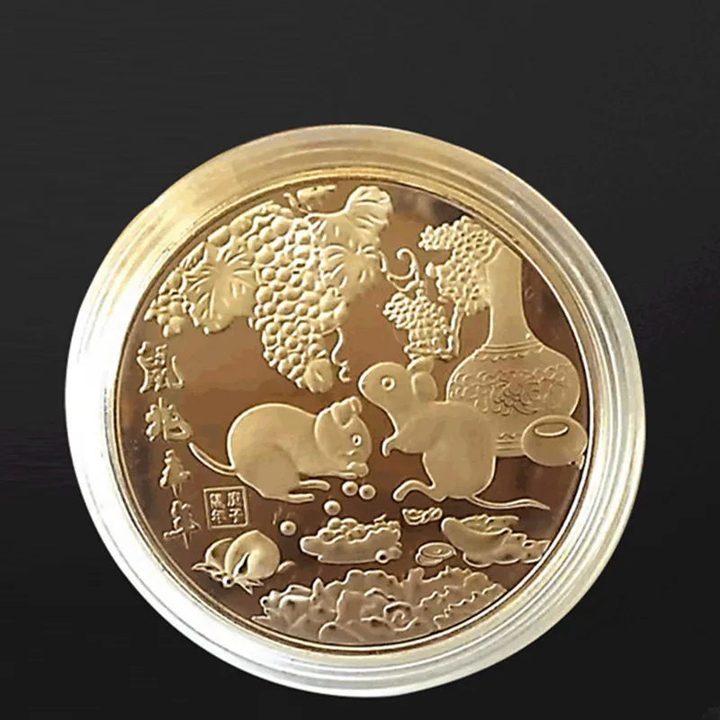 Новинка года, бело-серые кисточки памятная монета китайского зодиака сувенир вызов коллекционные монеты художественные промыслы, подарок - Цвет: without Acrylic box