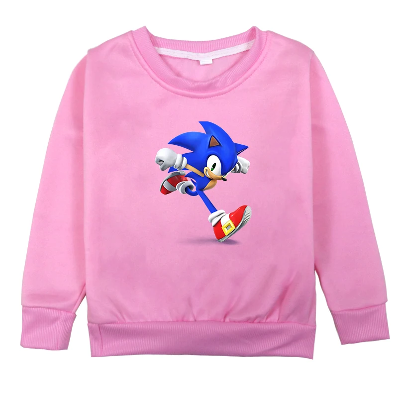 Пуловер Sonic The Hedgehog осенне-зимняя футболка для детей Топ, футболка с длинными рукавами детский пуловер для мальчиков и девочек, одежда для От 2 до 14 лет - Цвет: Розовый