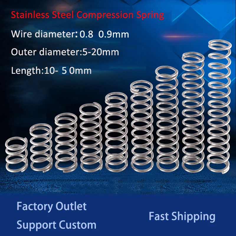 0.9mm OD 6-15mm Compression Spring 304 Stainless Steel Pressure Spring Wire Dia 