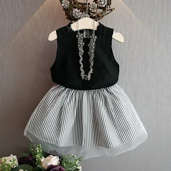 

2019 Girls Sets Summer Fashion Toddler Girl Outfits Lace Vest + Mesh Striped Skirt Suit Todler Girl Clothes