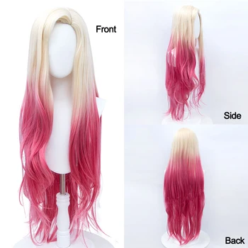 

DIANQI synthetic hair long ombre blonde pink body wave side part for female cosplay anime game wigs and women party wig