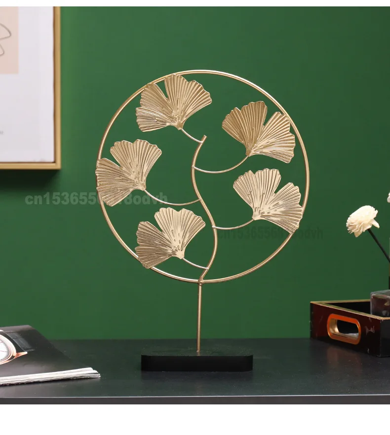 Nordic Iron Art Gold Gingko Leaf Turtle Leaf Ornaments Creative Home Living Room Wine Cabinet Porch Decoration
