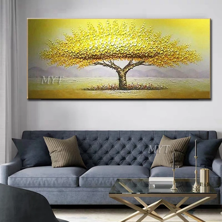 Рисованной нож Золотой Дерево картина маслом на холсте бескаркасные Современная Абстрактная живопись стены искусства картины для гостиной