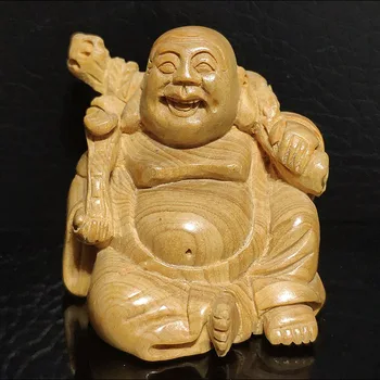 

2" Hand Carved Japanese Boxwood Netsuke - Laughing Buddha Figurines - Q4304