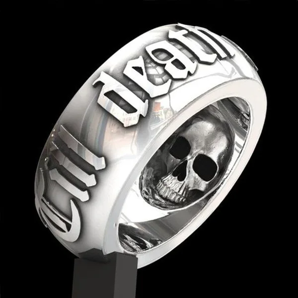 

New creative to death not to smash ring European and American punk style Thai silver ring for men wholesale jewelry