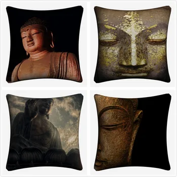 

Buddha Peaceful Face Zen Decorative Linen Cushion Covers Sofa 45x45cm Throw Pillow Case Home Decor Pillowcase Almofada