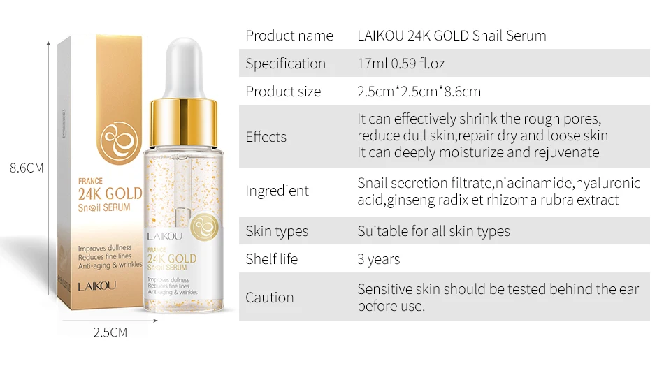 24K Gold Slime Snail Essence Гиалуроновая кислота Сыворотка увлажняющая отбеливающая лифтинг укрепляющая эссенция Антивозрастной уход за кожей лица