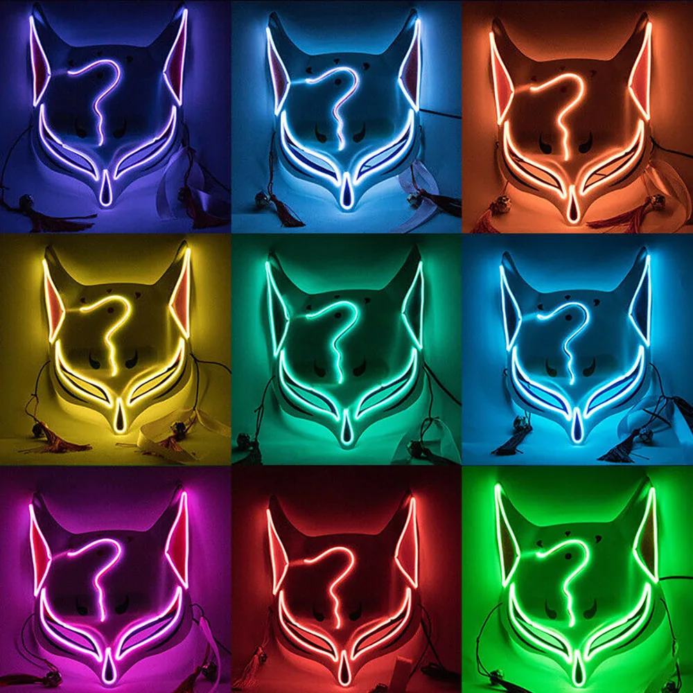

High Quality Luminous Japanese Neon Light Fox Mask Anime Cosplay Party Mask Flashing In Dark Mask For Night Club