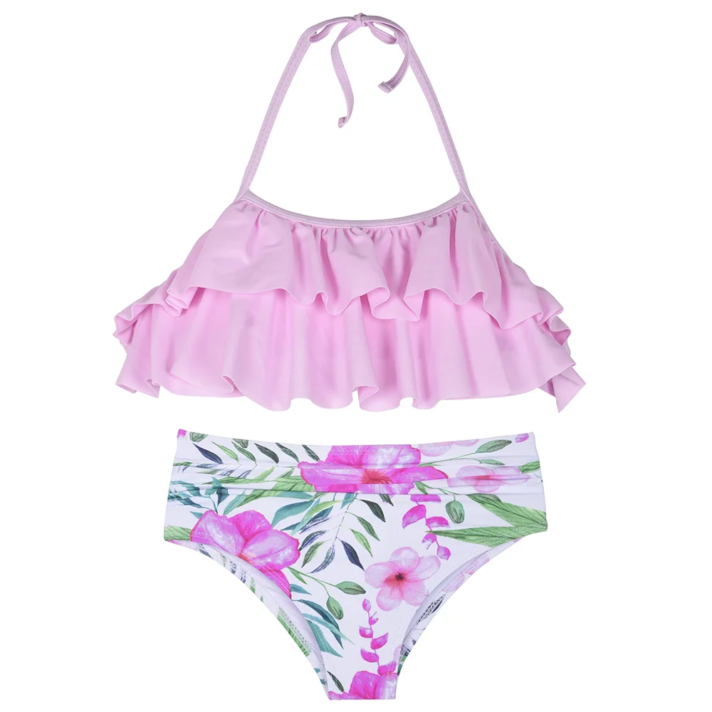 Hilor Girl's Bikini Set Flounce Two Piece Swimsuits Kids Ruffled Bathing Suits Swimwear 