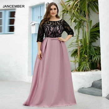 

JANCEMBER EP07866 Bright pink And Black Contrast Evening Dress 2020 O-Neck Three Quarter Sleeeve abito cerimonia donna