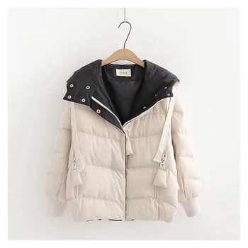 

Casual cute girl autumn and winter solid color short cotton jacket 2019 fashion new ladies hooded warm and comfortable student