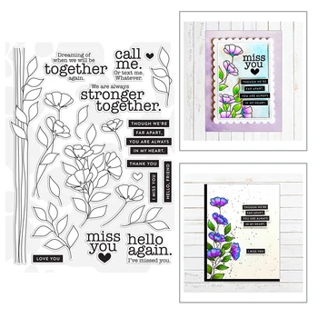 

2020 New Hot Flower Leaves Sentiment Words Miss You and Hello Stamps Metal Cutting Dies Scrapbooking Foil For Crafts Card Making