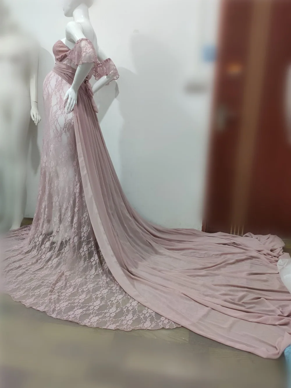 Sexy Lace Maternity Dresses Photography Props Chiffon Shawl Fancy Pregnancy Dress For Photo Shoot Long Pregnant Women Maxi Gown (19)