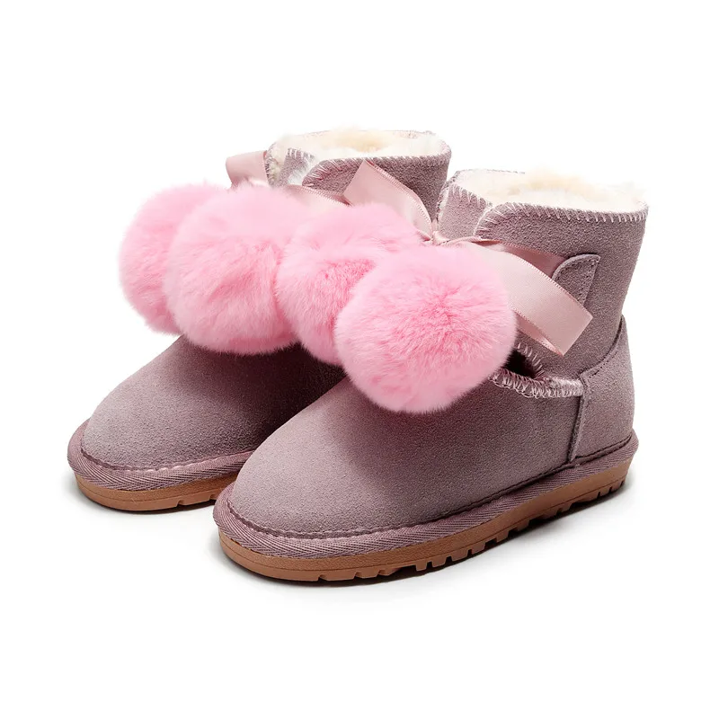 Модные детские кроссовки; теплые зимние ботинки с натуральным мехом для маленьких мальчиков и девочек; Зимние ботильоны из натуральной овечьей кожи; детская обувь - Цвет: pink