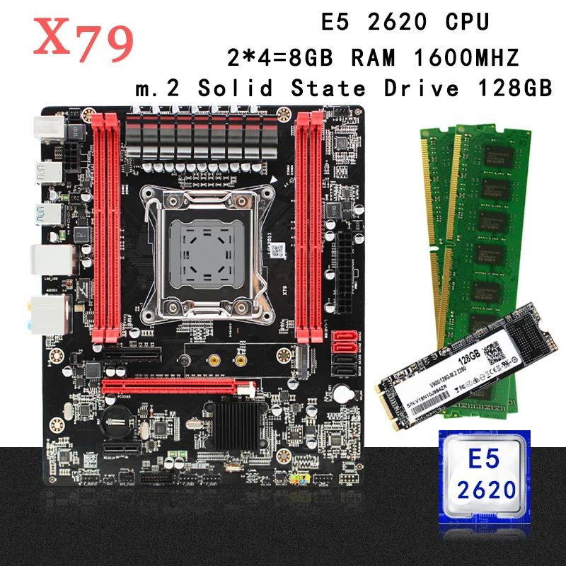 

X79 motherboard set LGA 2011 kit 2*4=8GB 1600MHz DDR3 ECC REG memory RAM Intel Xeon E5 2620 CPU MATX NVME M.2 128GB SSD