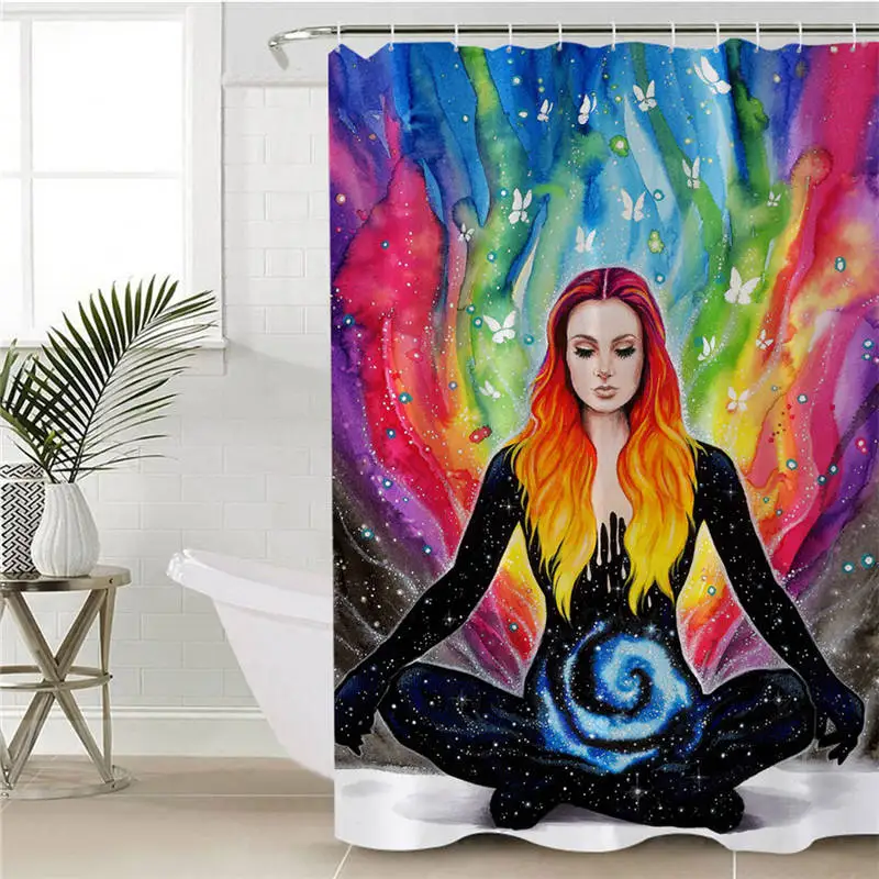 Meditation Радуга огонь от Пикси холодного искусства занавеска для душа красочные глаза водонепроницаемый акварель занавеска с крючками для ванной комнаты 180x180 домашний декор - Цвет: Meditation