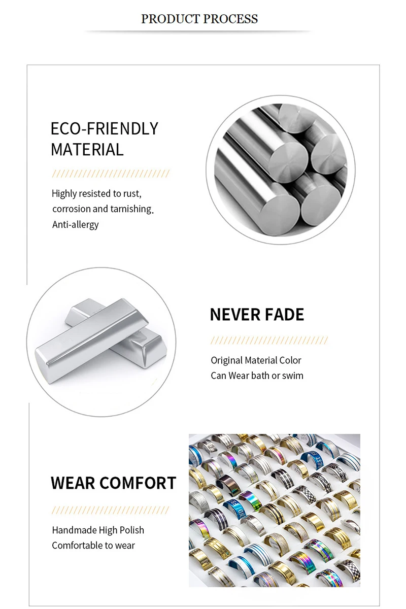 Wholesale 100Pcs/Lot Mixed Style Stainless Steel Rings Women Mens Jewelry 16-22mm